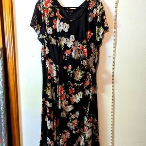 Dress by N Touch, 3 quarter length, Navy blue with floral print, 2X